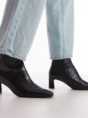 & Other Stories premium heeled ankle boots in black croc